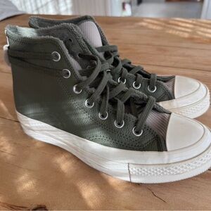 Converse High-Top Sneakers in Olive Green and White